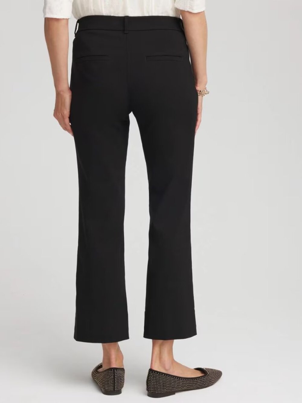 Chicos Emme Cropped Flared Pants Womens 2R US L 12 Black Twill Slim-Stretch - Picture 4 of 14